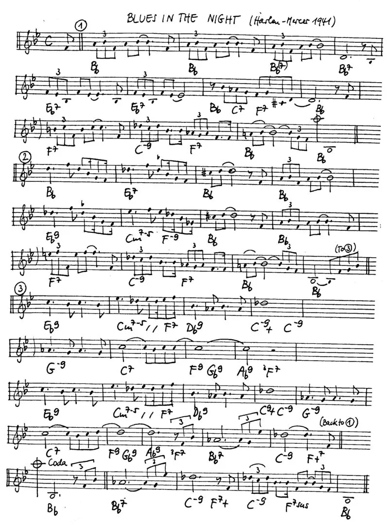 blues in the night free jazz leadsheet - Courtesy of the Jungle Jazz Band